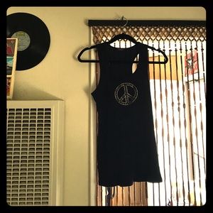 Black Peace Ribbed Tank