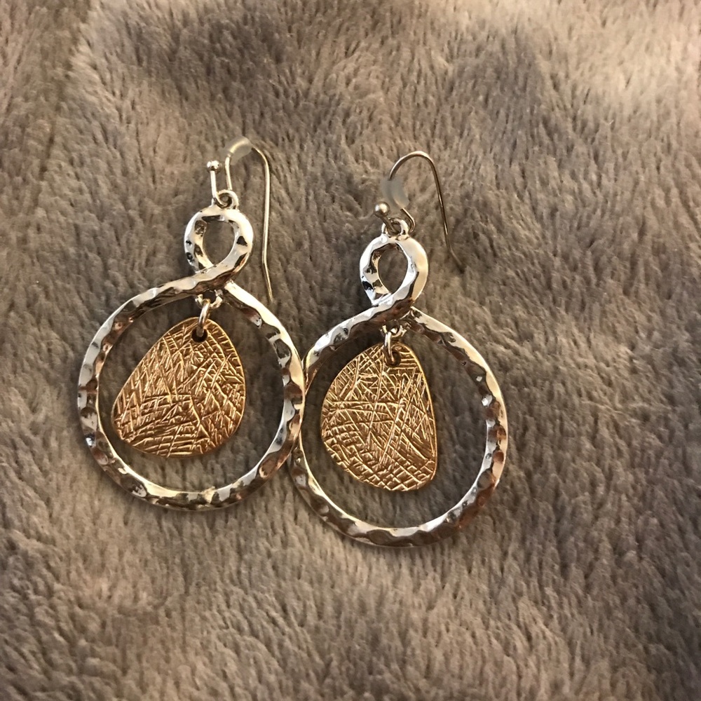 Hammered metal and gold earrings.