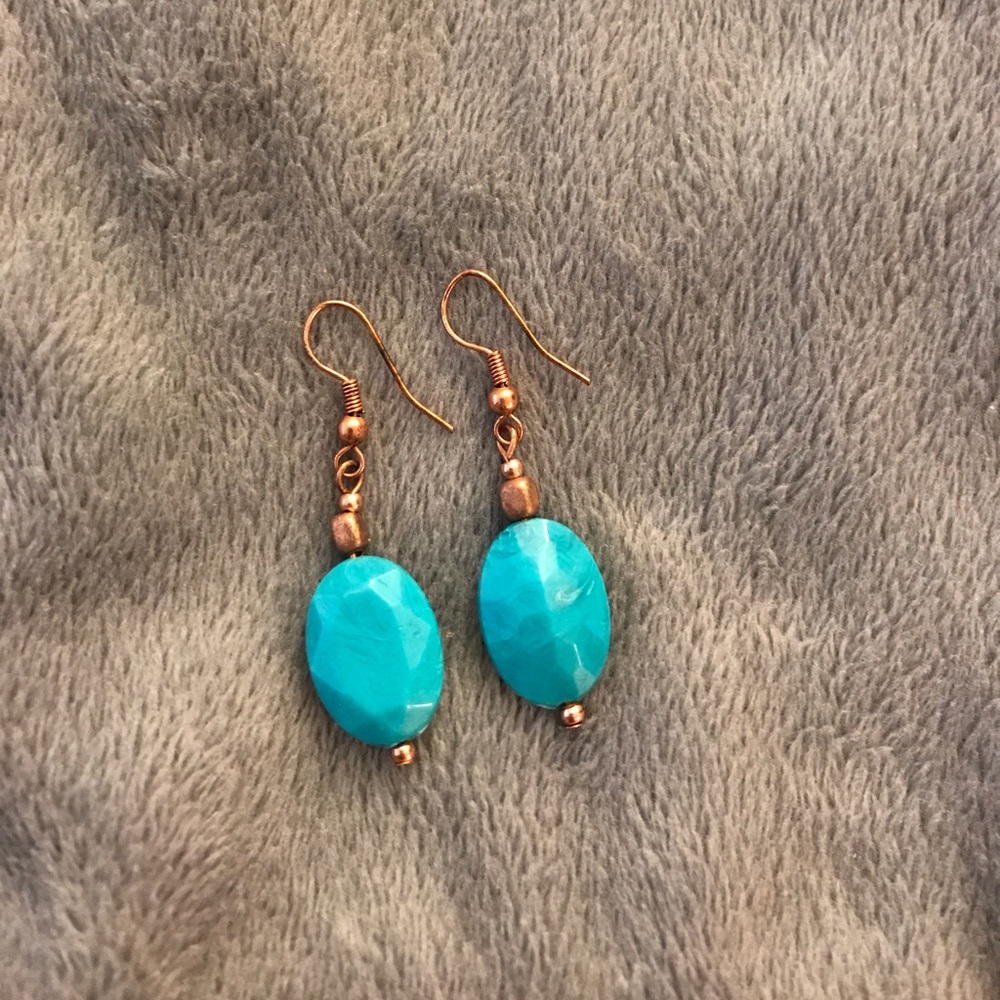 Turquoise stone and copper earrings