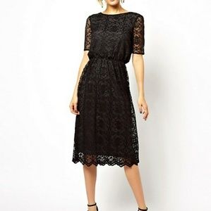 ASOS Black Lace Midi Dress With Wrap Back
