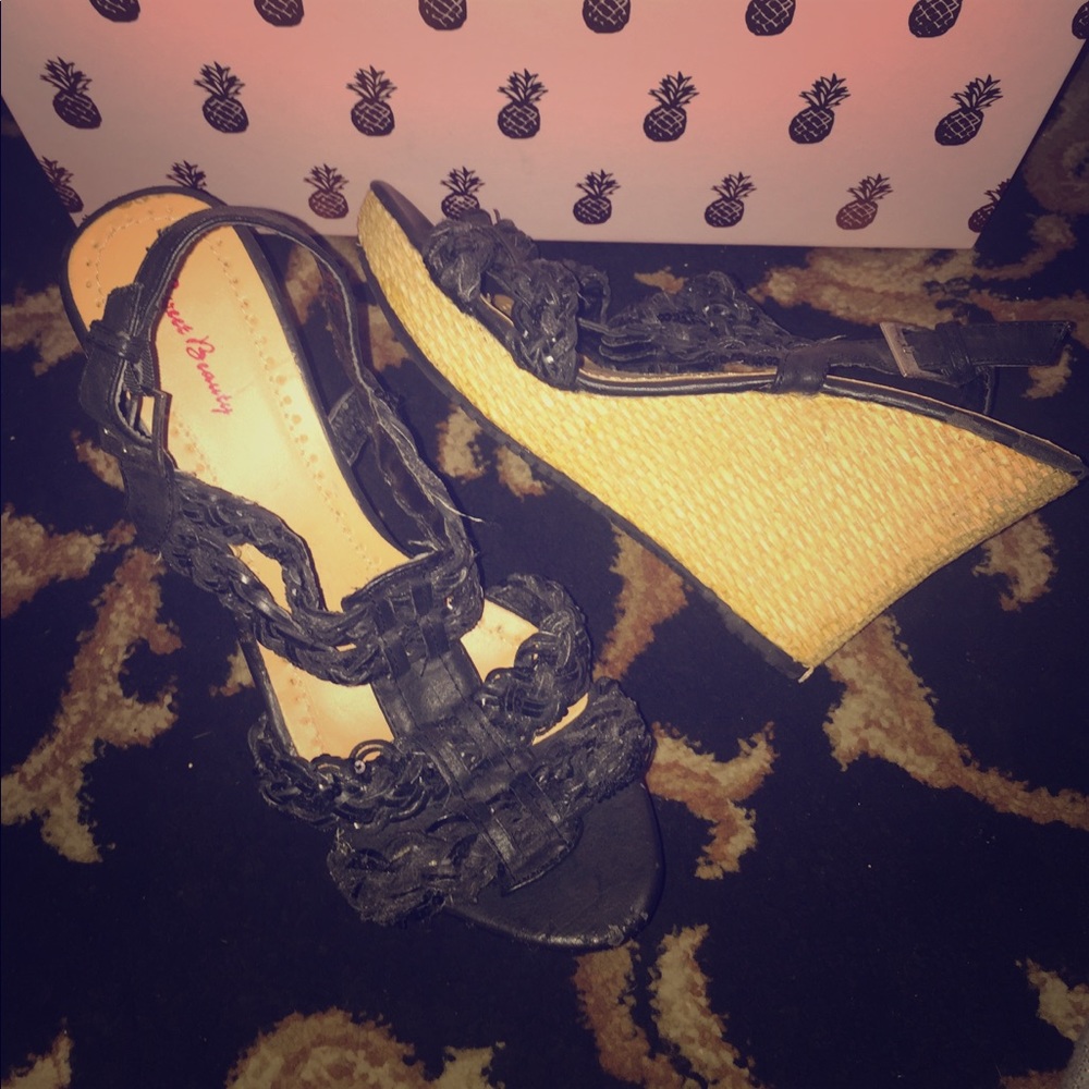 Glitter Braided woven strappy wedges