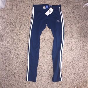 Adidas three striped blue leggings