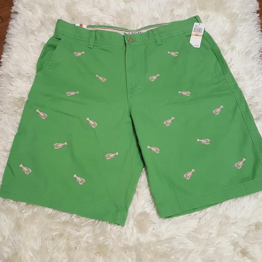 Izod Saltwater Green Shorts w/Lobsters, Size 33W