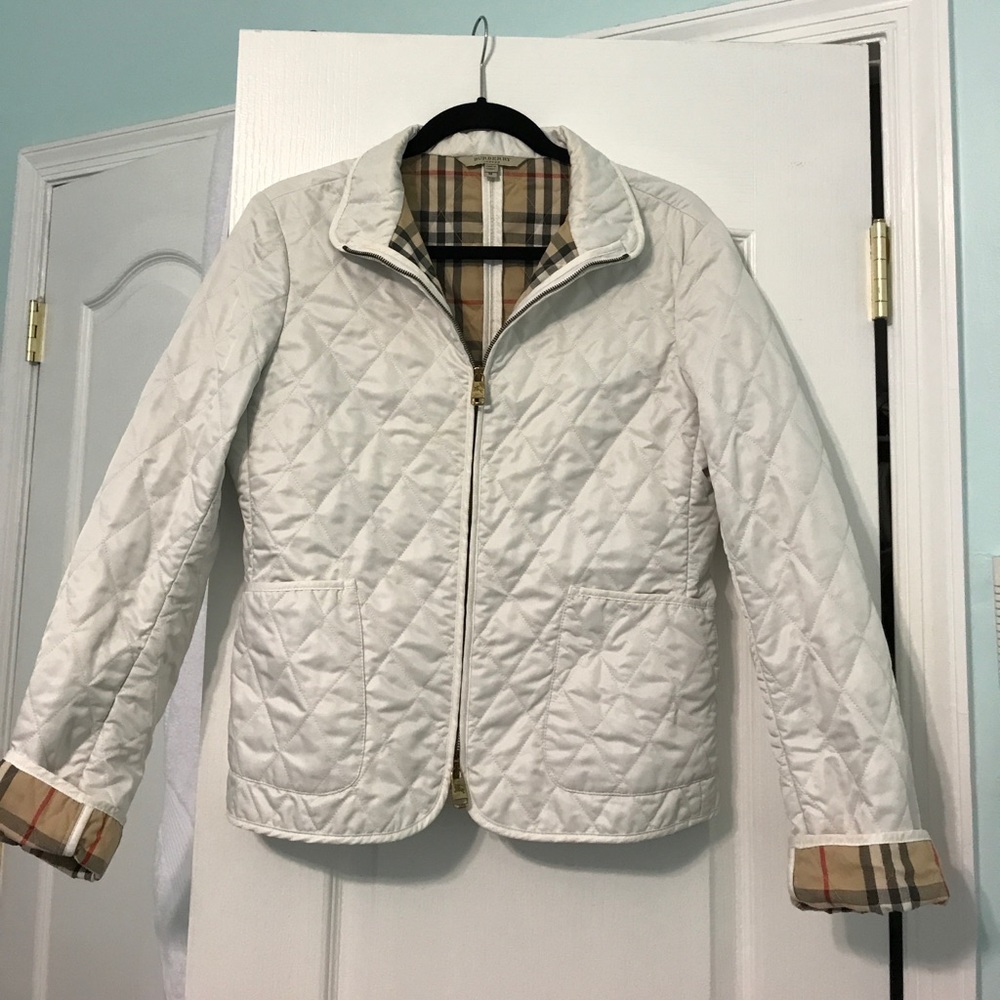 Lightweight white checkered Burberry jacket