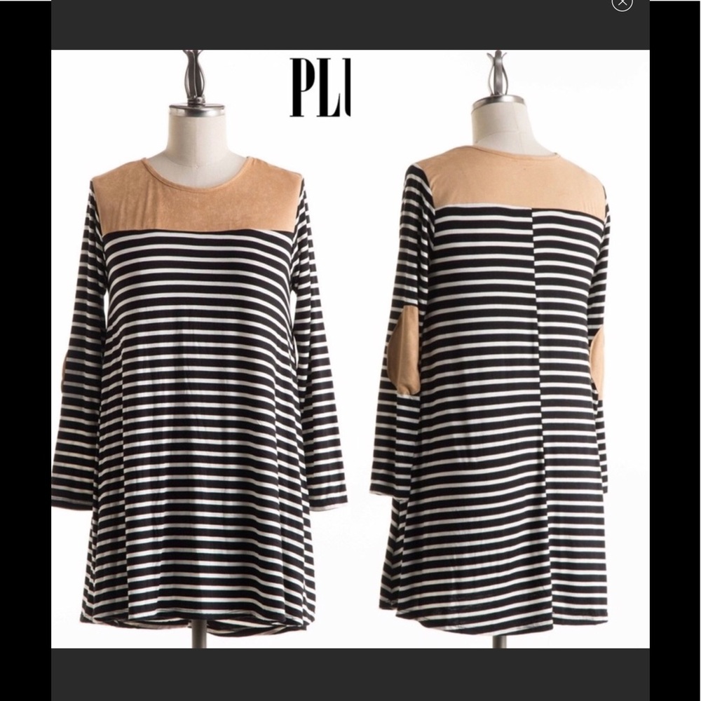 PLUS SIZE Long Sleeve Stripe Suede Trimmed Top - Picture 1 of 1