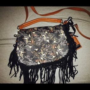Claudia Firenze Floral Fringe leather bag