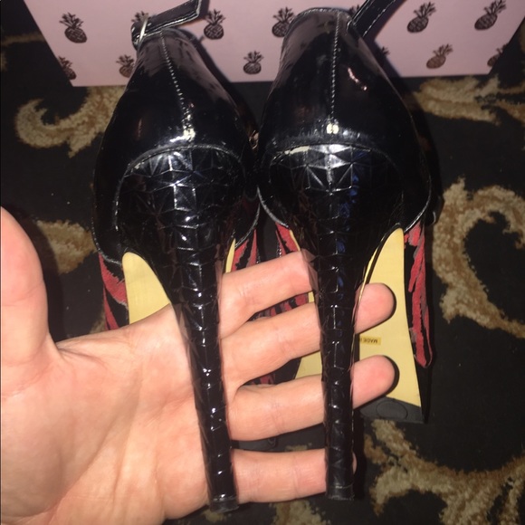 Sexy red zebra peep toe booties with chains! - Picture 7 of 8