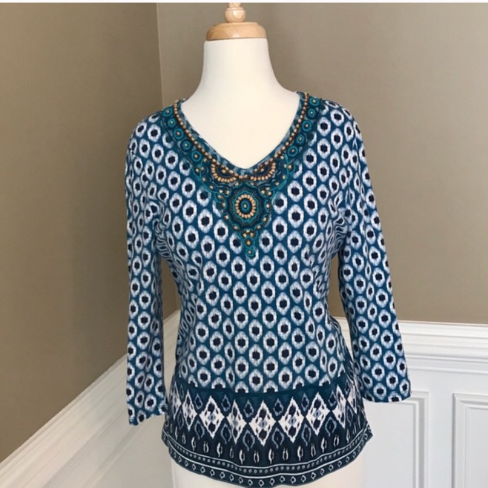 Charter Club Petite Peacock Cat Eye Beaded Blouse