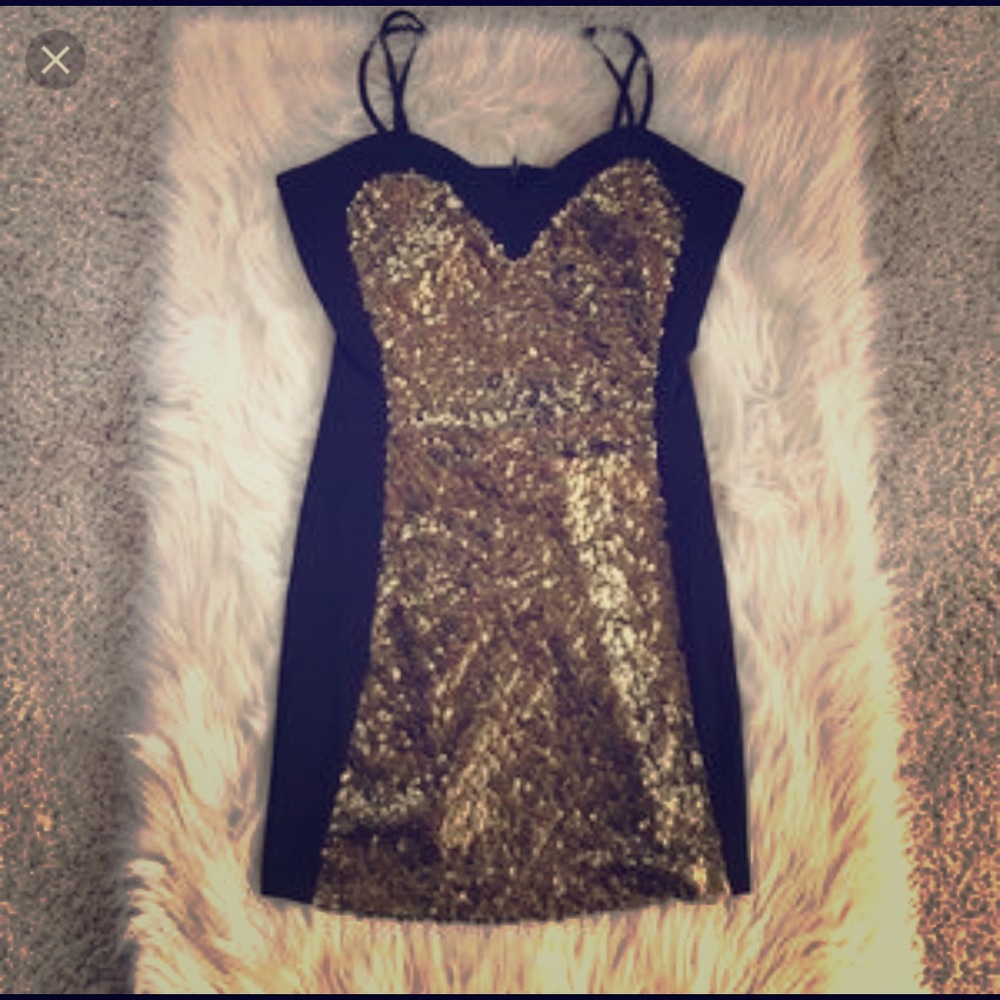 Alberto Makali black mini dress with gold sequence