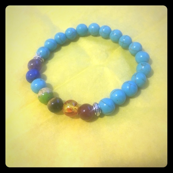 REAL TURQUOISE GENUINE GEMSTONES CHAKRA BRACELET - Picture 4 of 6