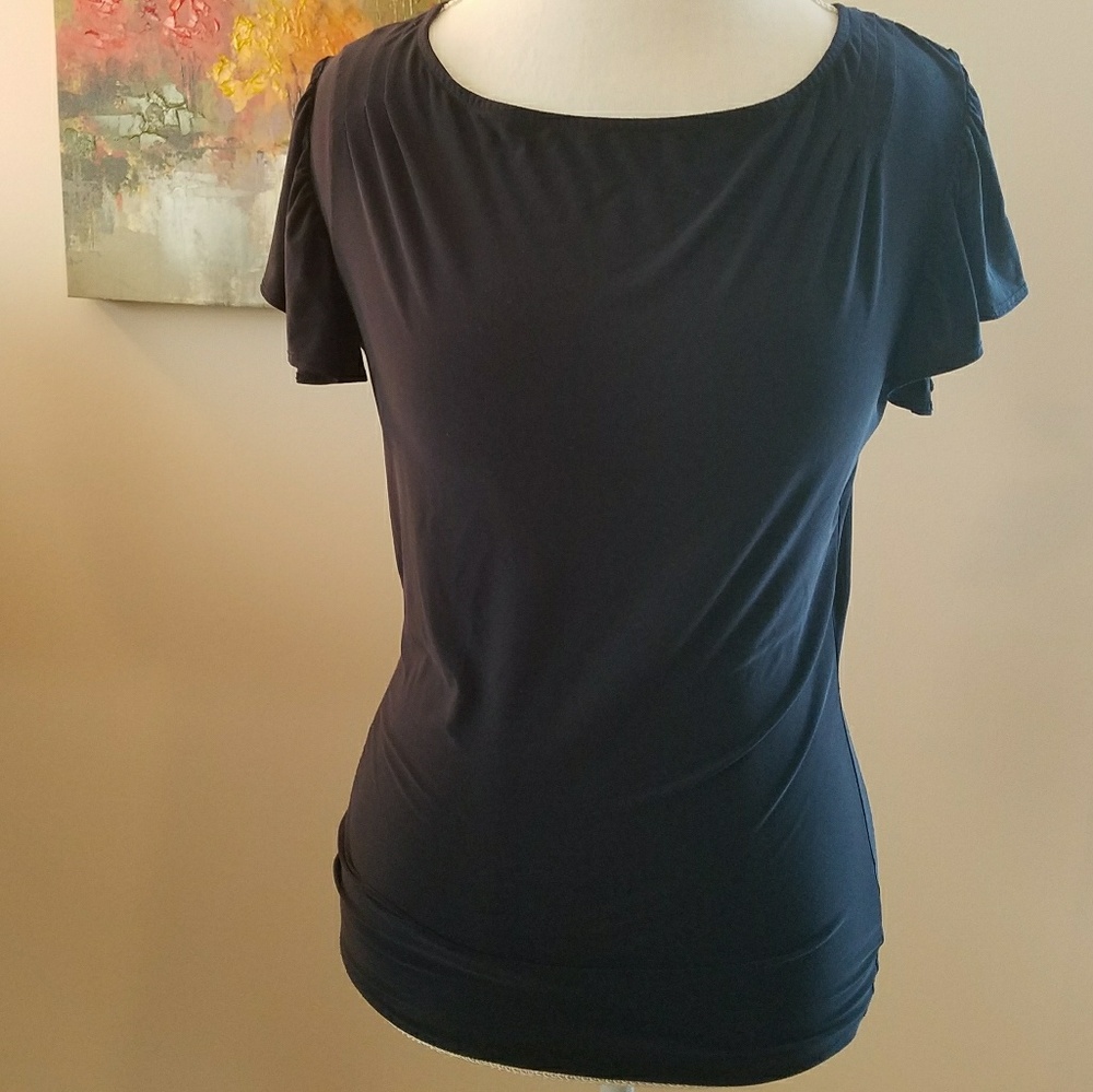Flutter-sleeved navy The Limited blouse