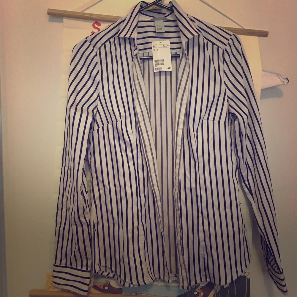 H&M dress button up black and white stripe shirt