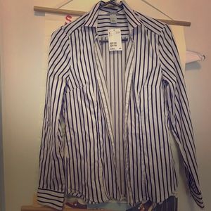 H&M dress button up black and white stripe shirt