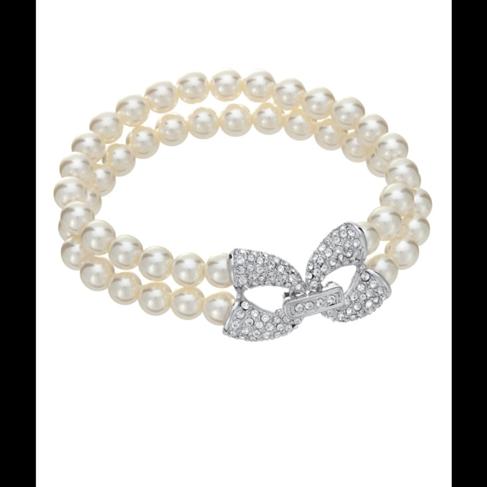 Pearl & CZ with rhodium plating statement bracelet