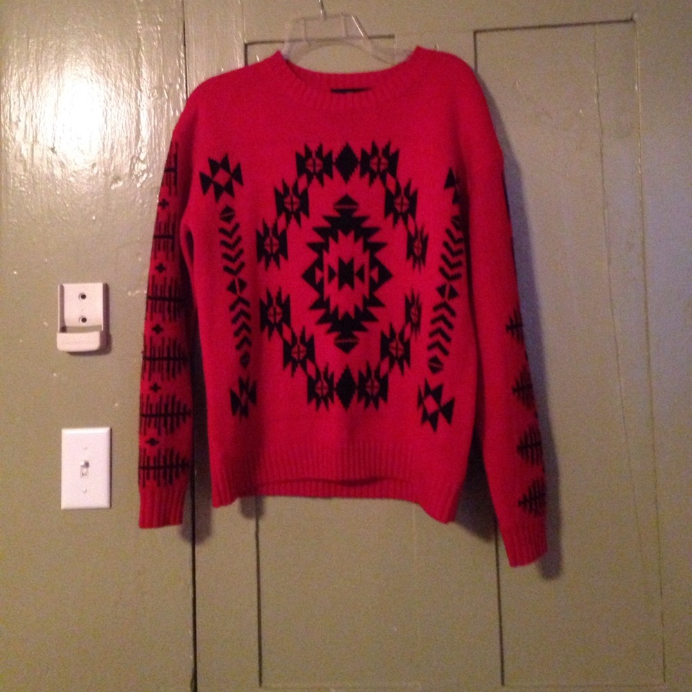 Forever 21 red sweater with black pattern