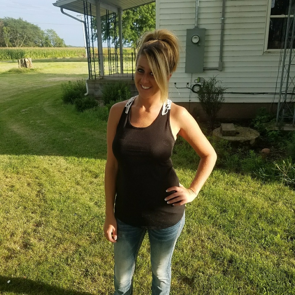 Black tank with crochet razorback