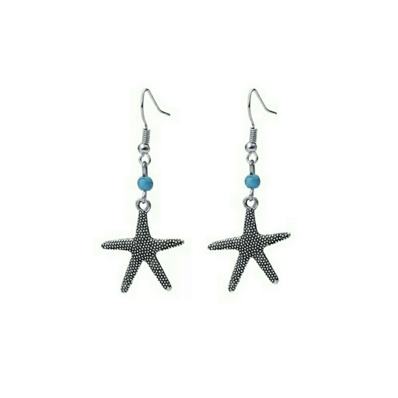 Vintage Style Starfish Turquoise Silver Earrings - Picture 1 of 4