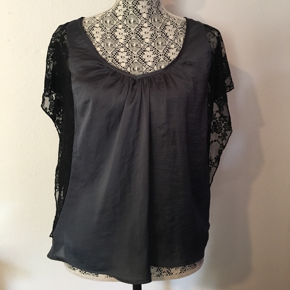 Blue top with lace sleeves