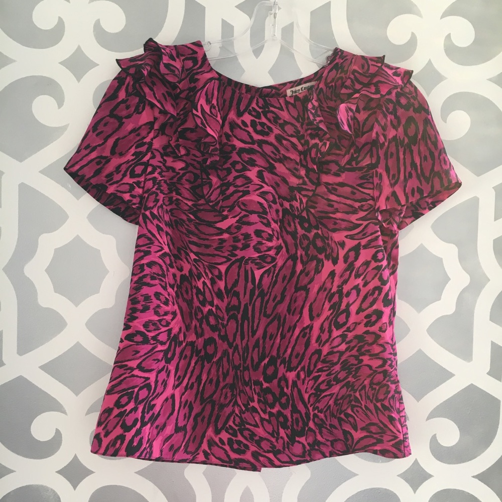 Juicy Couture short sleeve ruffle leopard top Sz 0