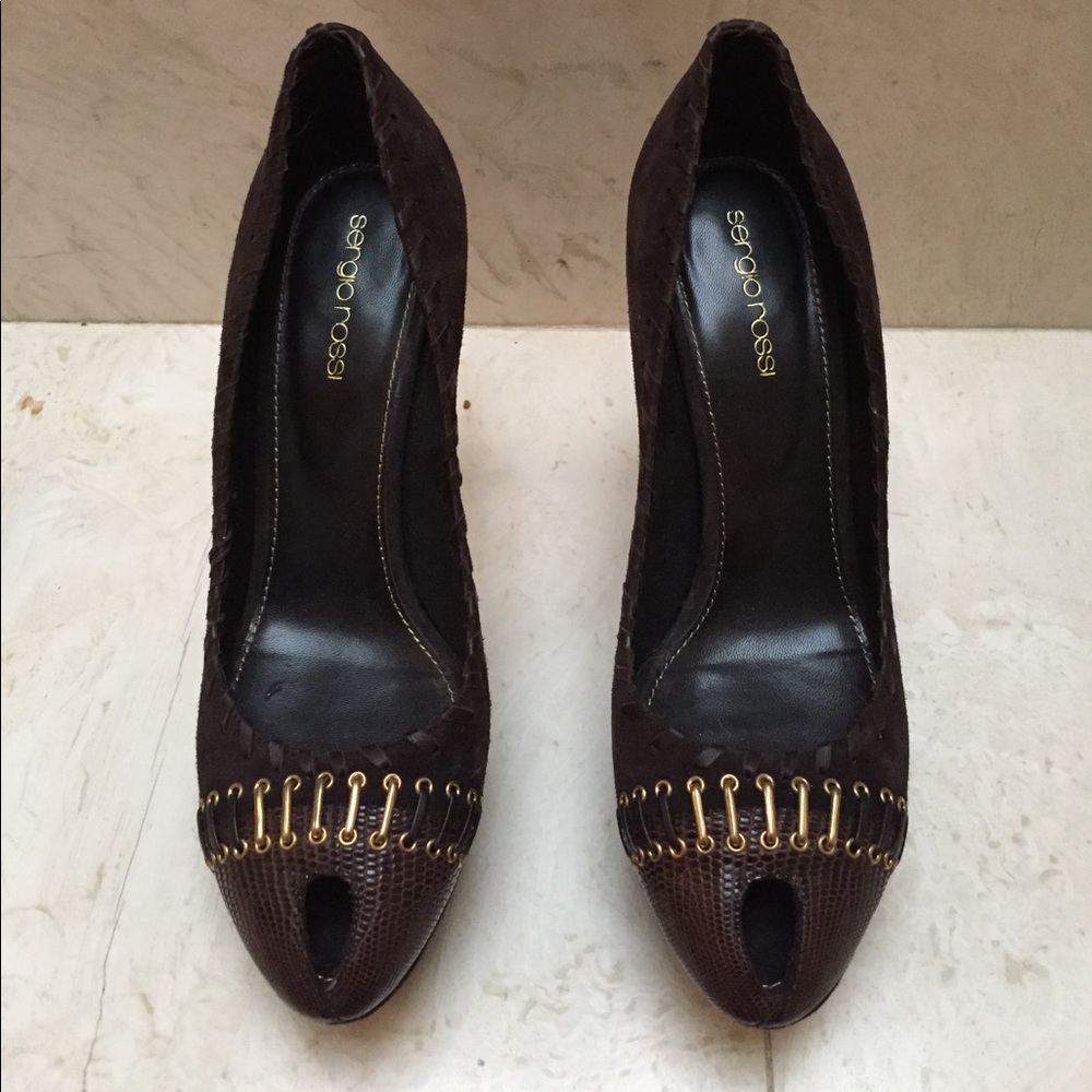 SERGIO-ROSSI-Brown-Suede-Lizard-Peep-Toe-Platform