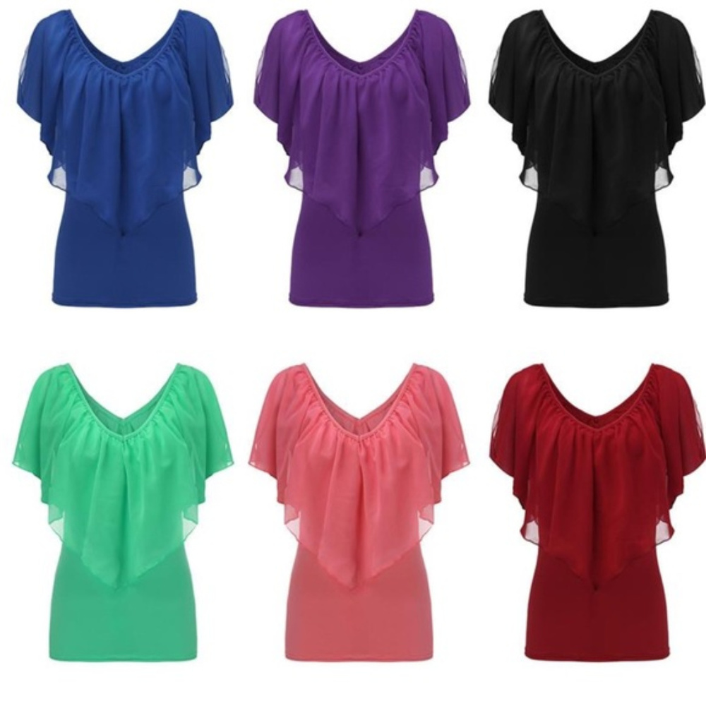 Blue Sleeveless Ruffle Off-Open-Cold-Shoulder Top - Picture 4 of 7