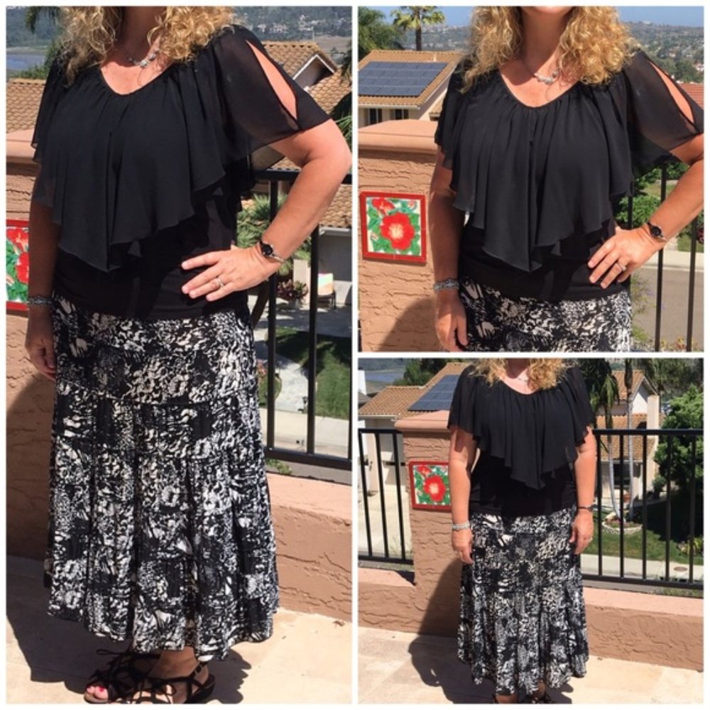 Blue Sleeveless Ruffle Off-Open-Cold-Shoulder Top - Picture 2 of 7