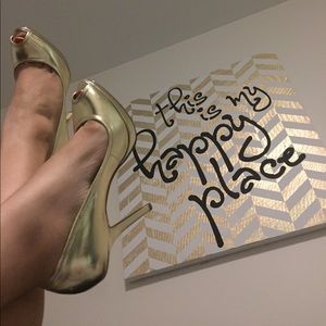 BCBGirls gold peep toe heels