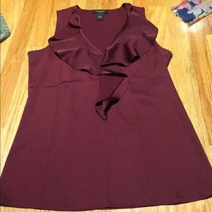 Maroon blouse with ruffle neckline detail