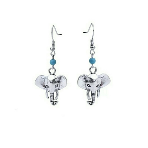 Vintage Style Elephant Turquoise Silver Earrings - Picture 1 of 4