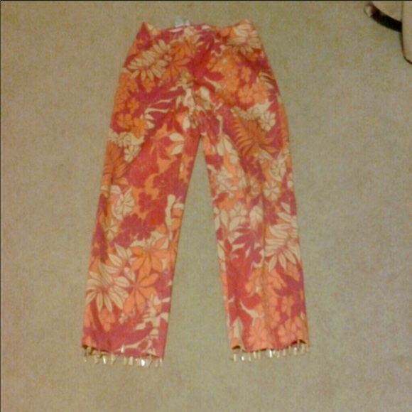 Kelly & Diane Orange /Fushia Capri w/beads at hem - Picture 2 of 2