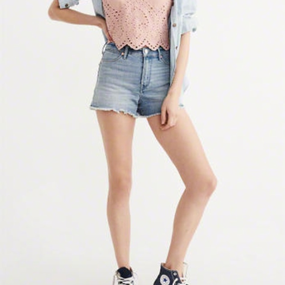 A&F light wash high waisted denim shorts