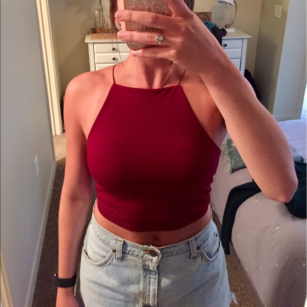 Forever 21 Burgundy High Neck Crop Top