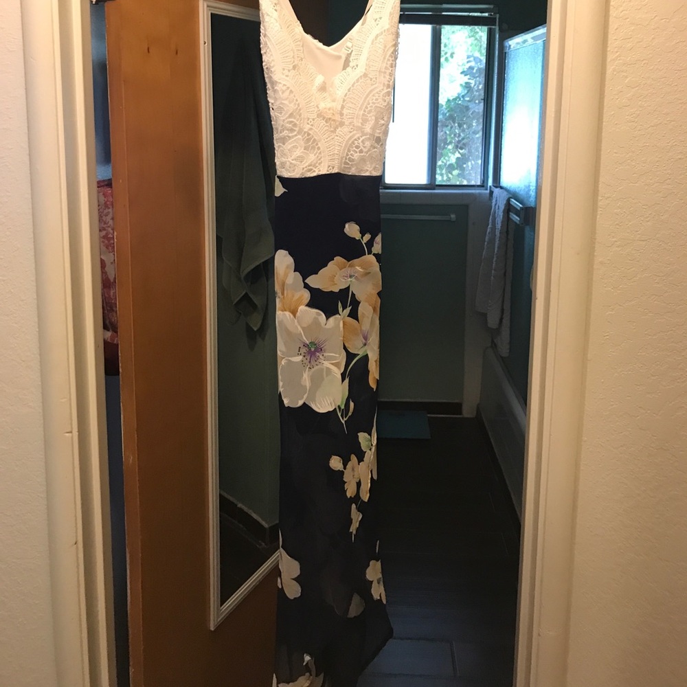 Lace White and Blue Floral High Low Dress!