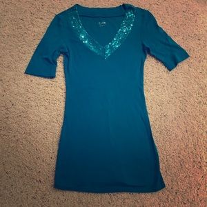 Express sequin-trim V-neck