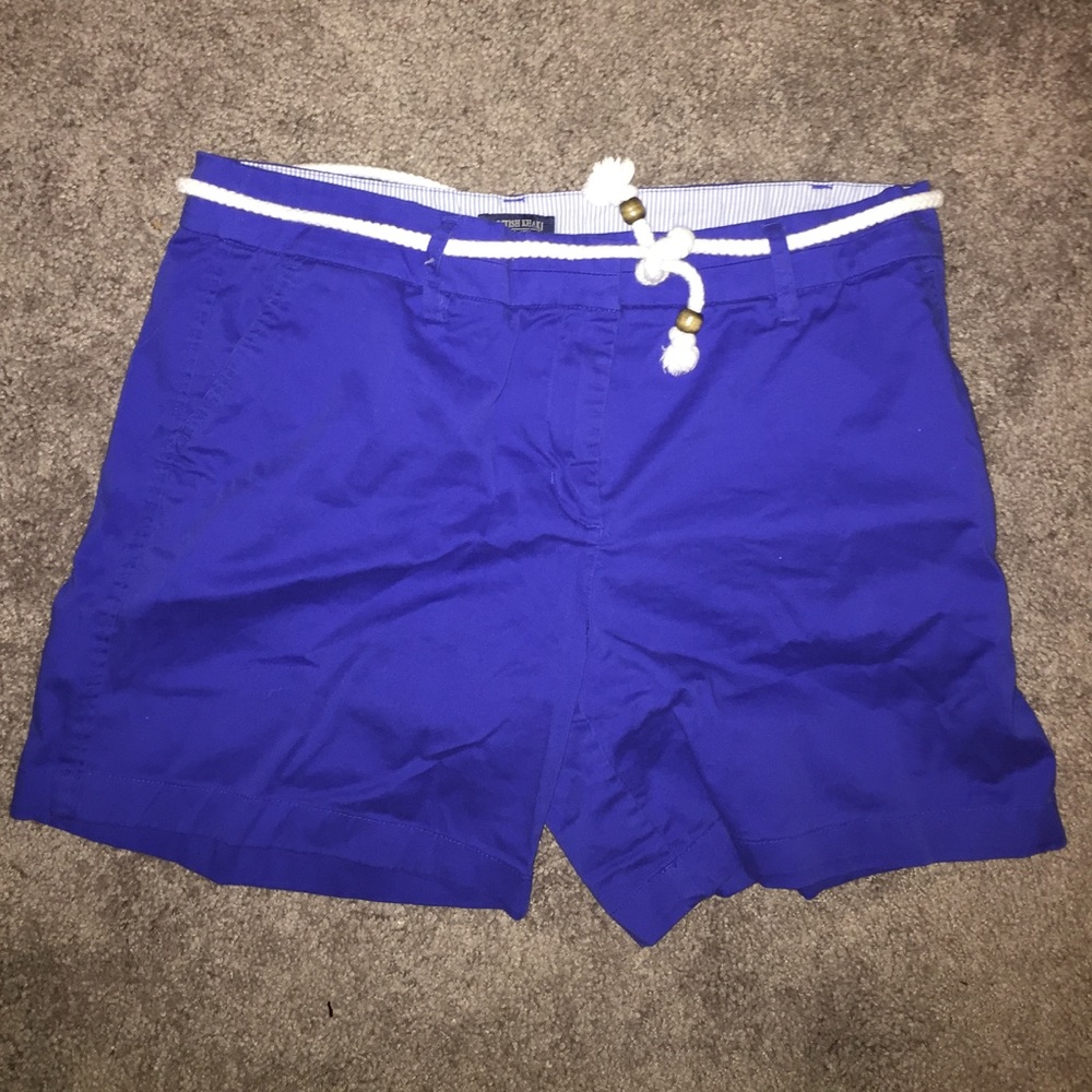 Royal blue khaki shorts with white rope belt