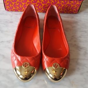 Tory Burch Kaitlin 7.5 Flats Red/Gold