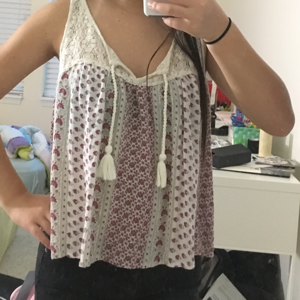 white printed lace tank top