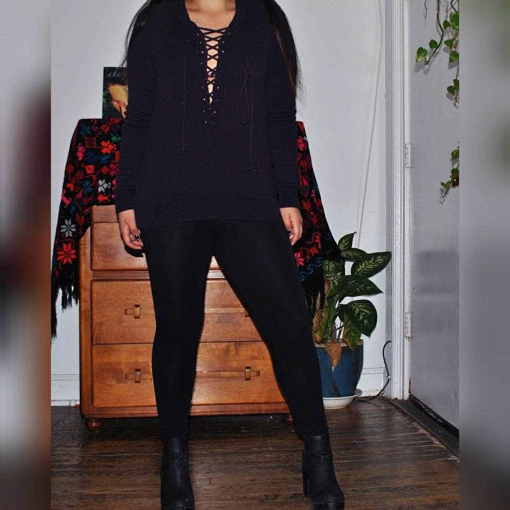 Purple Lace Up Sweater