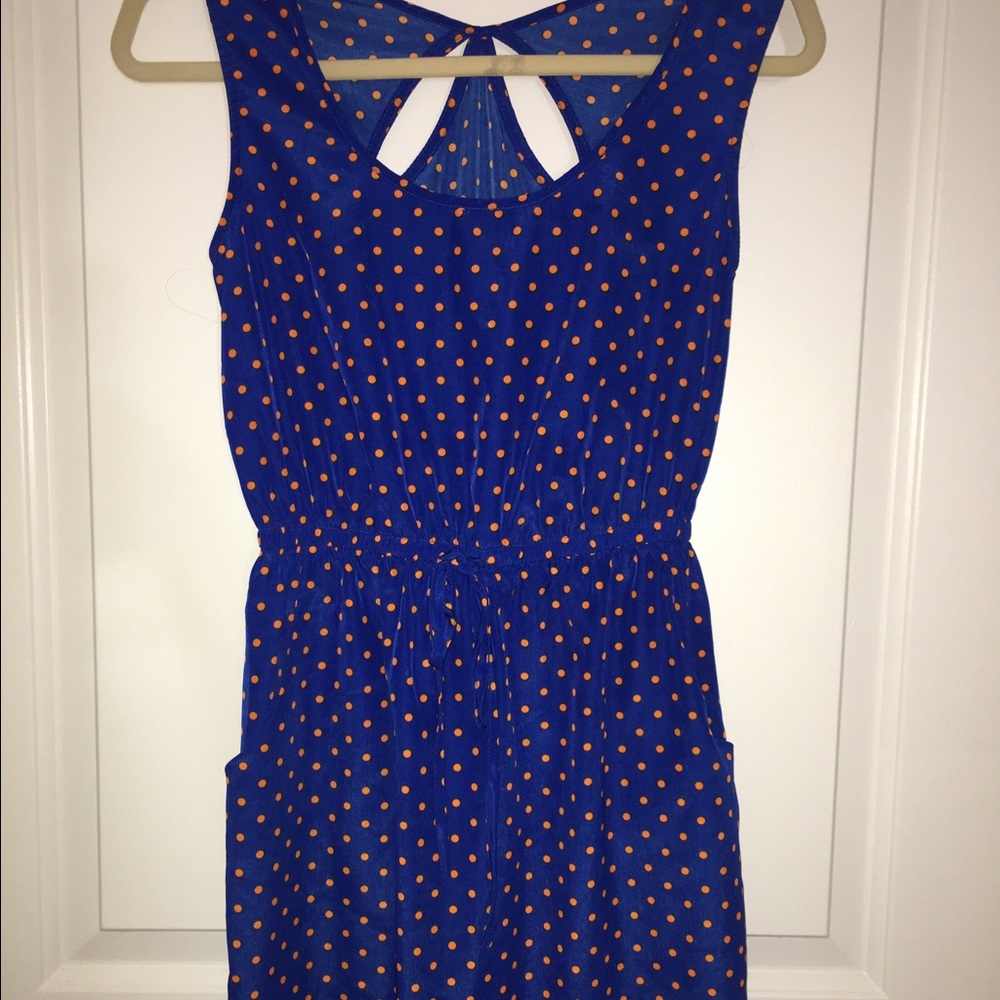 Blue and orange polka dot dress