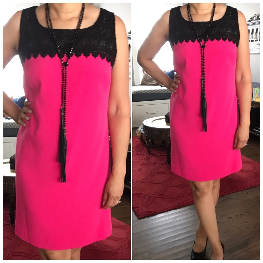 Hot Pink Lace Shift Dress