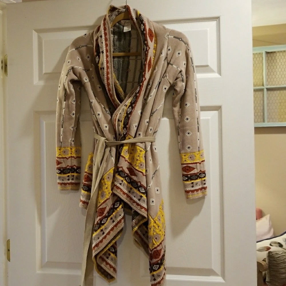Size small long waterfall belted sweater