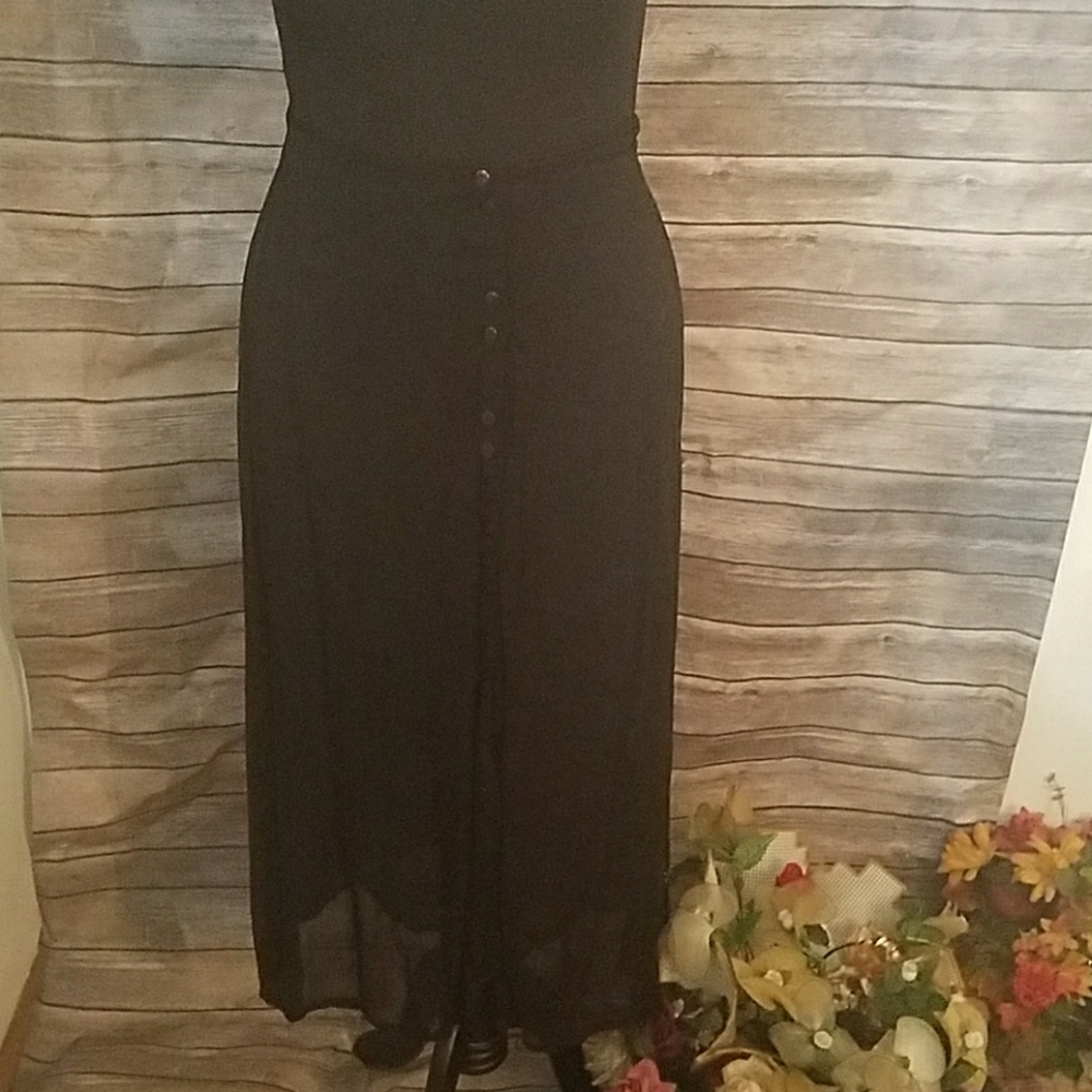Long Black Skirt with Sheer Overlay