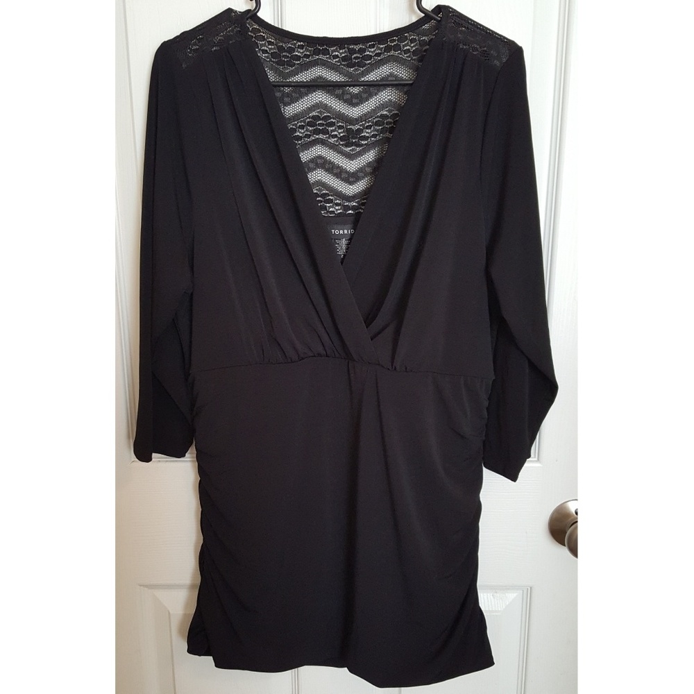 Shirred Lace Inset Surplice Top