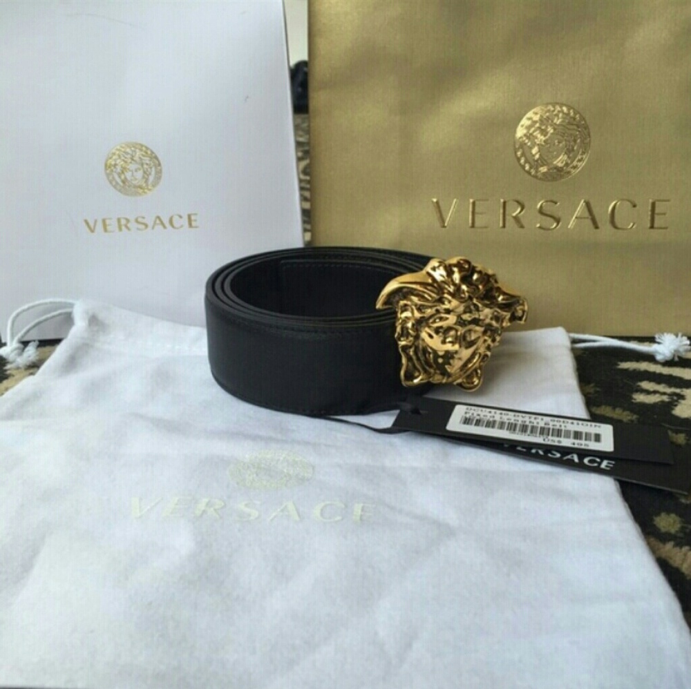 %100 authentic Versace black and gold leather belt