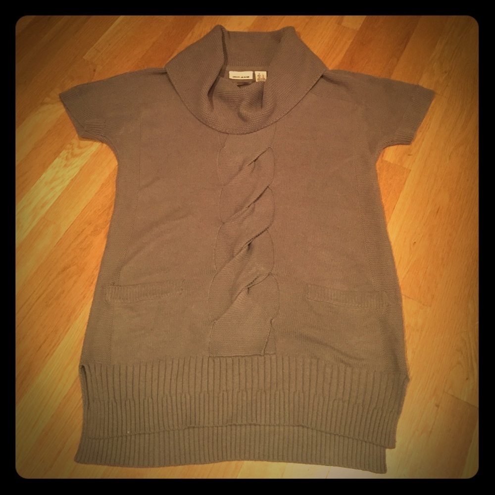 DKNY gray short sleeve cowl neck sweater
