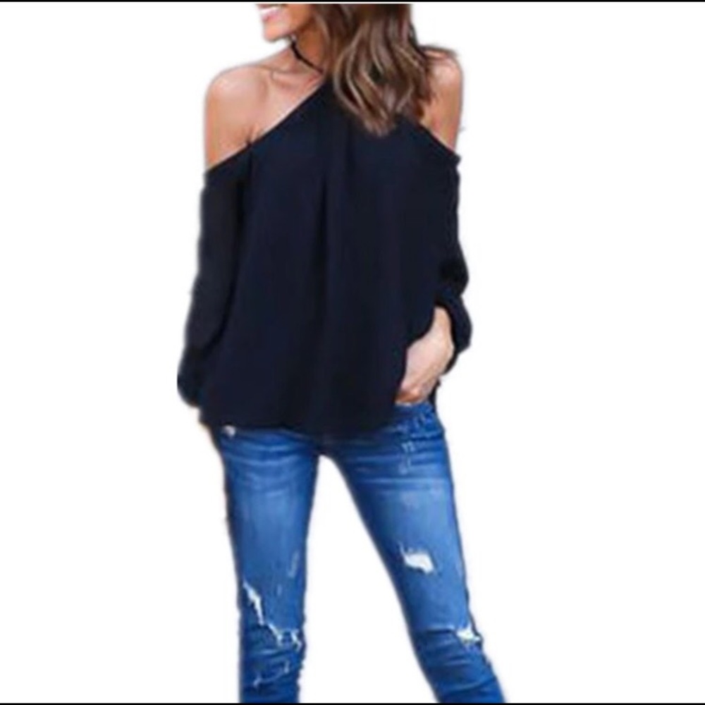 🆕 TINSLEY Chiffon Cold Shoulder Halter Top - Picture 4 of 8