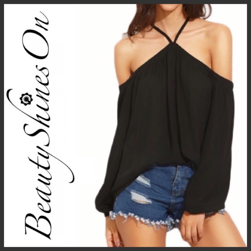 🆕 TINSLEY Chiffon Cold Shoulder Halter Top