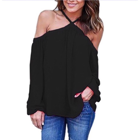 🆕 TINSLEY Chiffon Cold Shoulder Halter Top - Picture 7 of 8