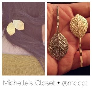 Small Leaves Bobby Pins- silver, gold