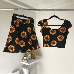 Sunflower two-piece outfit skirt and crop top